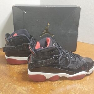 Jordan 6 ring GS Size 7 Youth Black Red and White Shoe